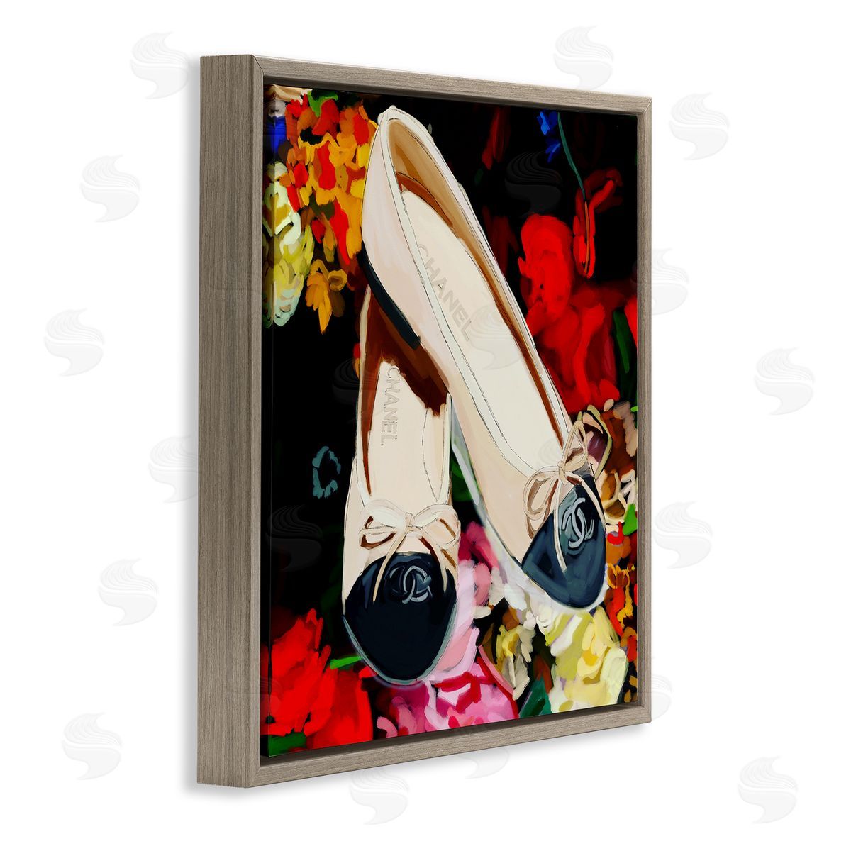Amelia Noyes Glam Shoes Floral Fashion Brown Floating Frame Canvas Wall Art Print