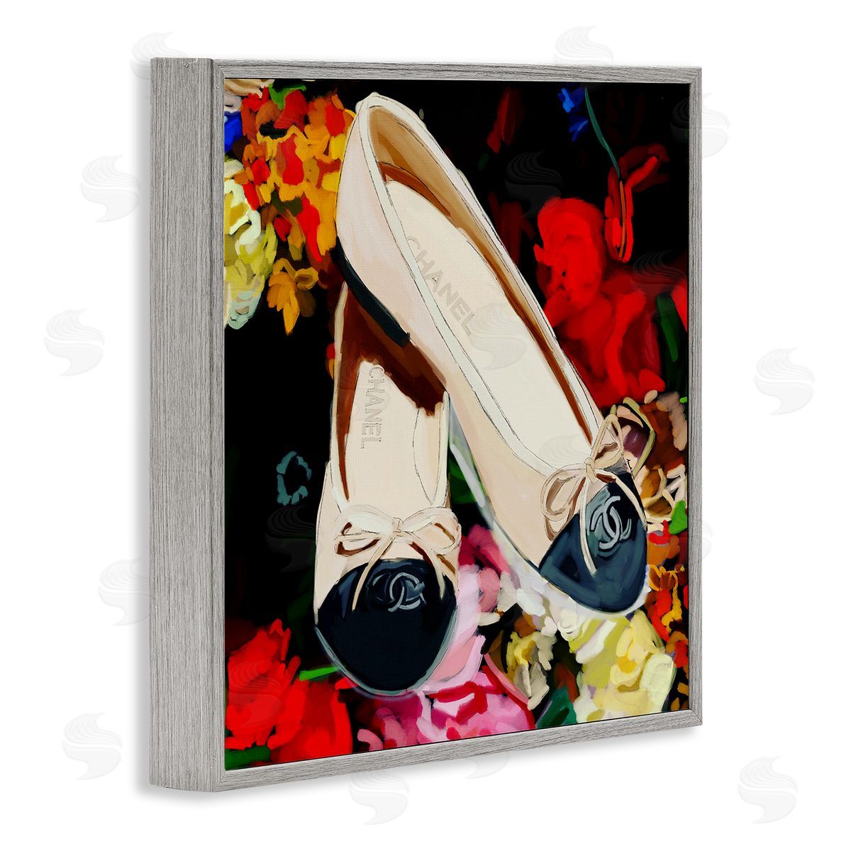 Amelia Noyes Glam Shoes Floral Fashion Gray Framed Glicee Wall Art Print