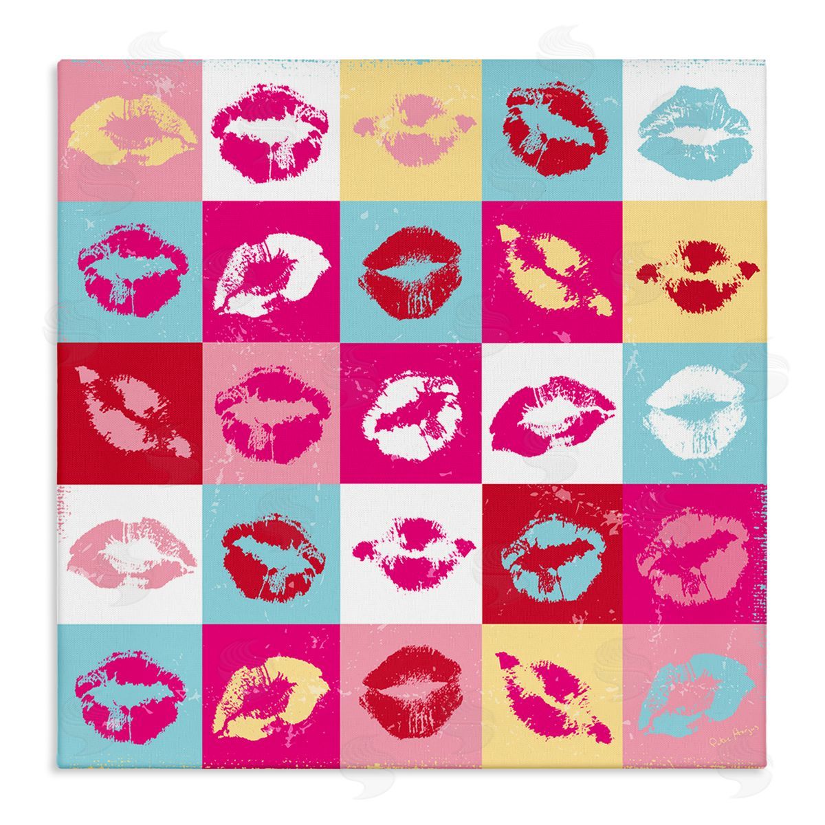 Peter Horjus Pop Style Lip Pattern Stretched Canvas Wall Art Print