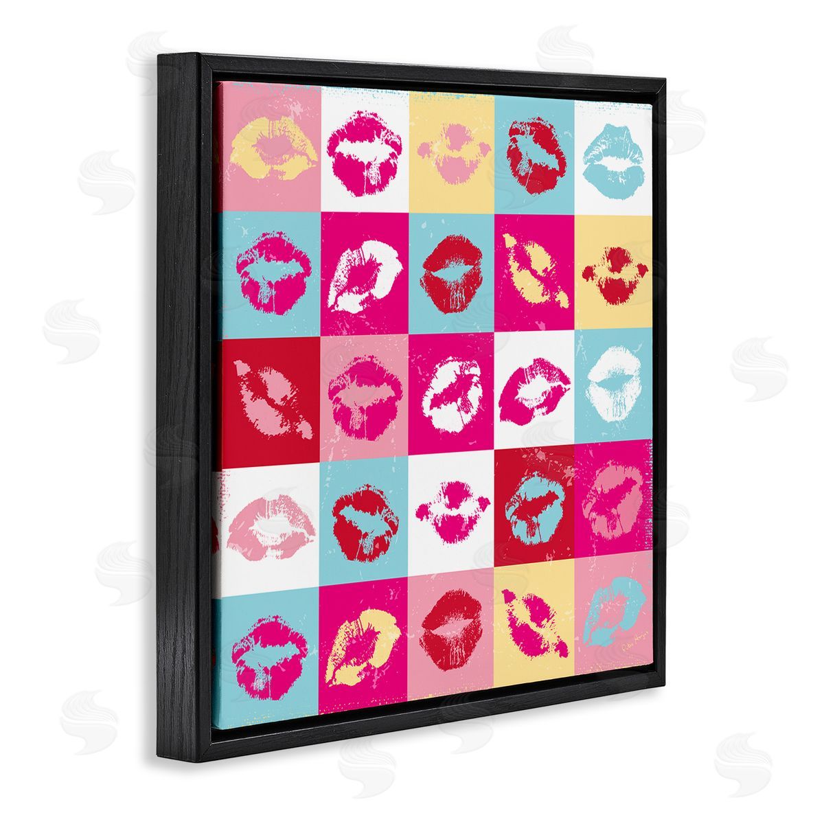 Peter Horjus Pop Style Lip Pattern Black Floating Frame Canvas Wall Art Print