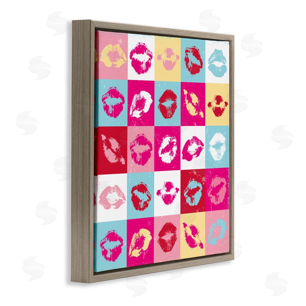 Peter Horjus Pop Style Lip Pattern Brown Floating Frame Canvas Wall Art Print