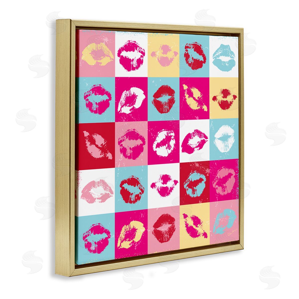 Peter Horjus Pop Style Lip Pattern Gold Floating Frame Canvas Wall Art Print