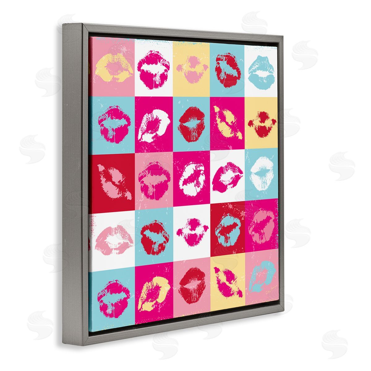 Peter Horjus Pop Style Lip Pattern Gray Floating Frame Canvas Wall Art Print