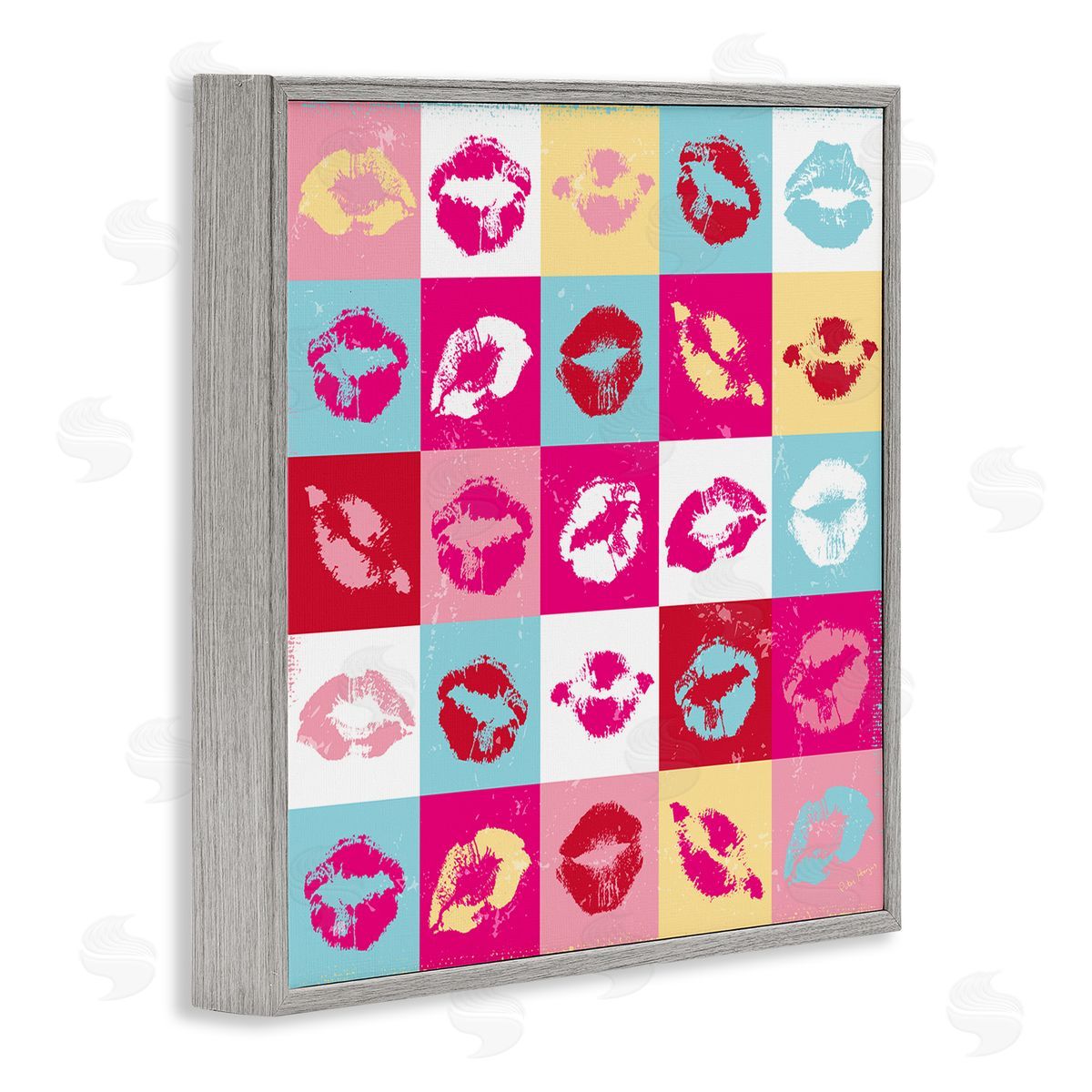 Peter Horjus Pop Style Lip Pattern Gray Framed Glicee Wall Art Print