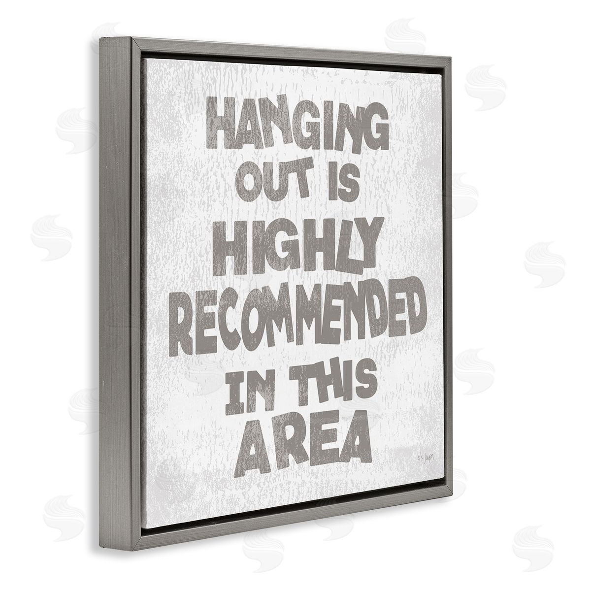 Jaxn Blvd. Rustic Hanging Out Phrase Gray Floating Frame Canvas Wall Art Print