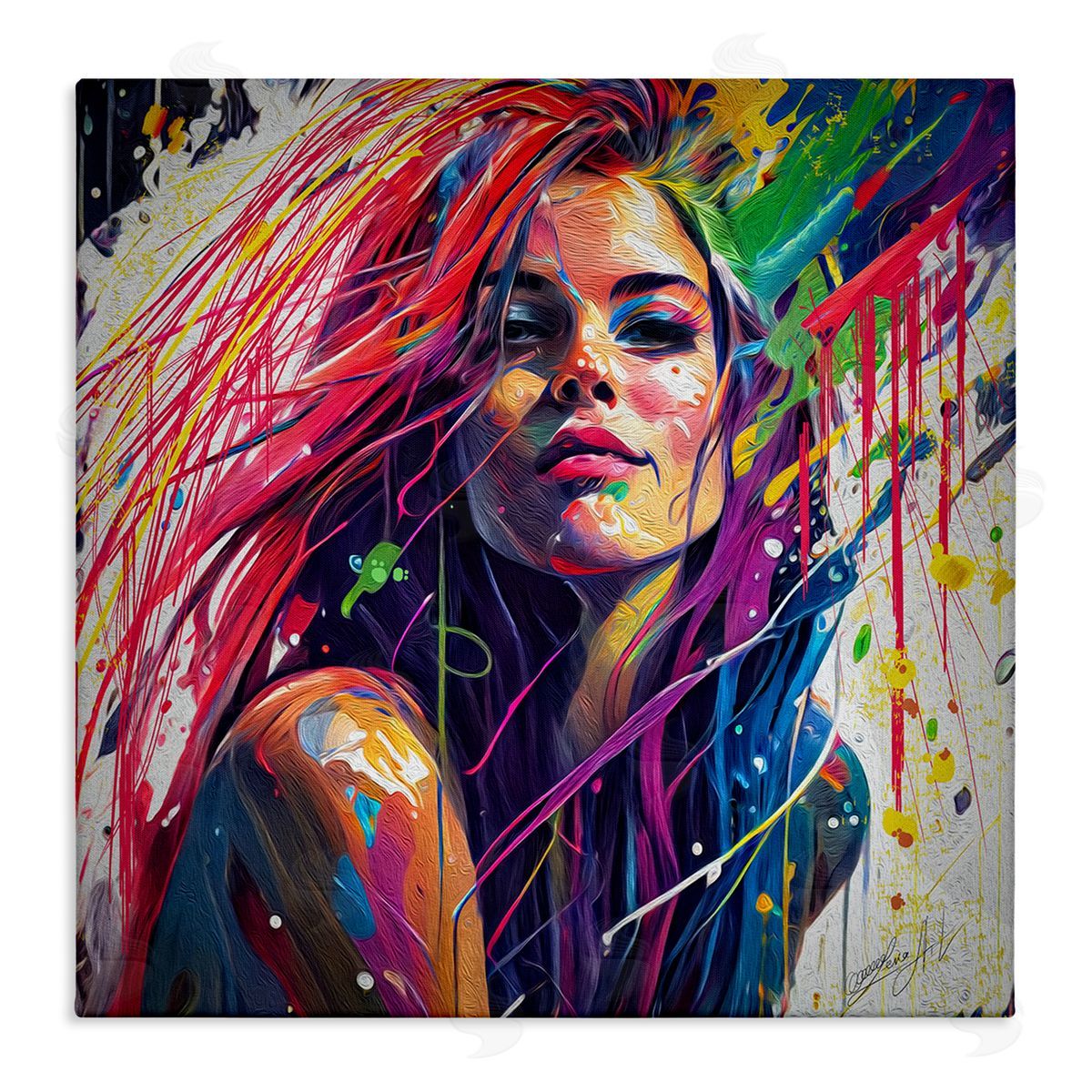 Lena Owens Modern Girl with Paint Splatter Stretched Canvas Wall Art Print