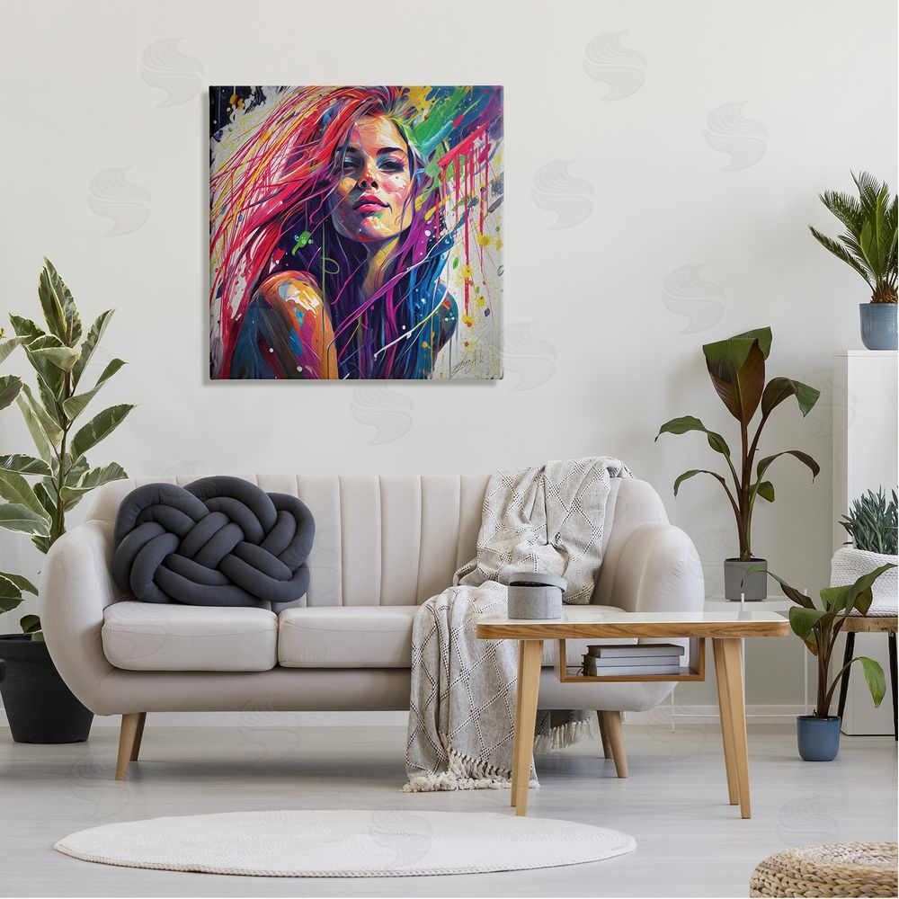Lena Owens Modern Girl with Paint Splatter Canvas Wall Art in Room