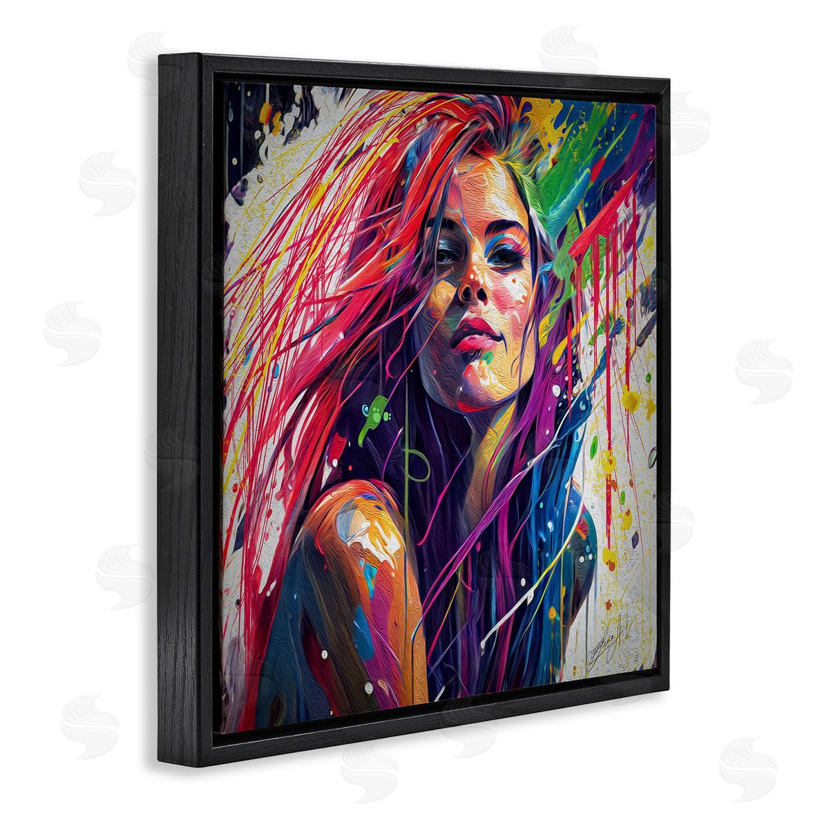 Lena Owens Modern Girl with Paint Splatter Black Floating Frame Canvas Wall Art Print