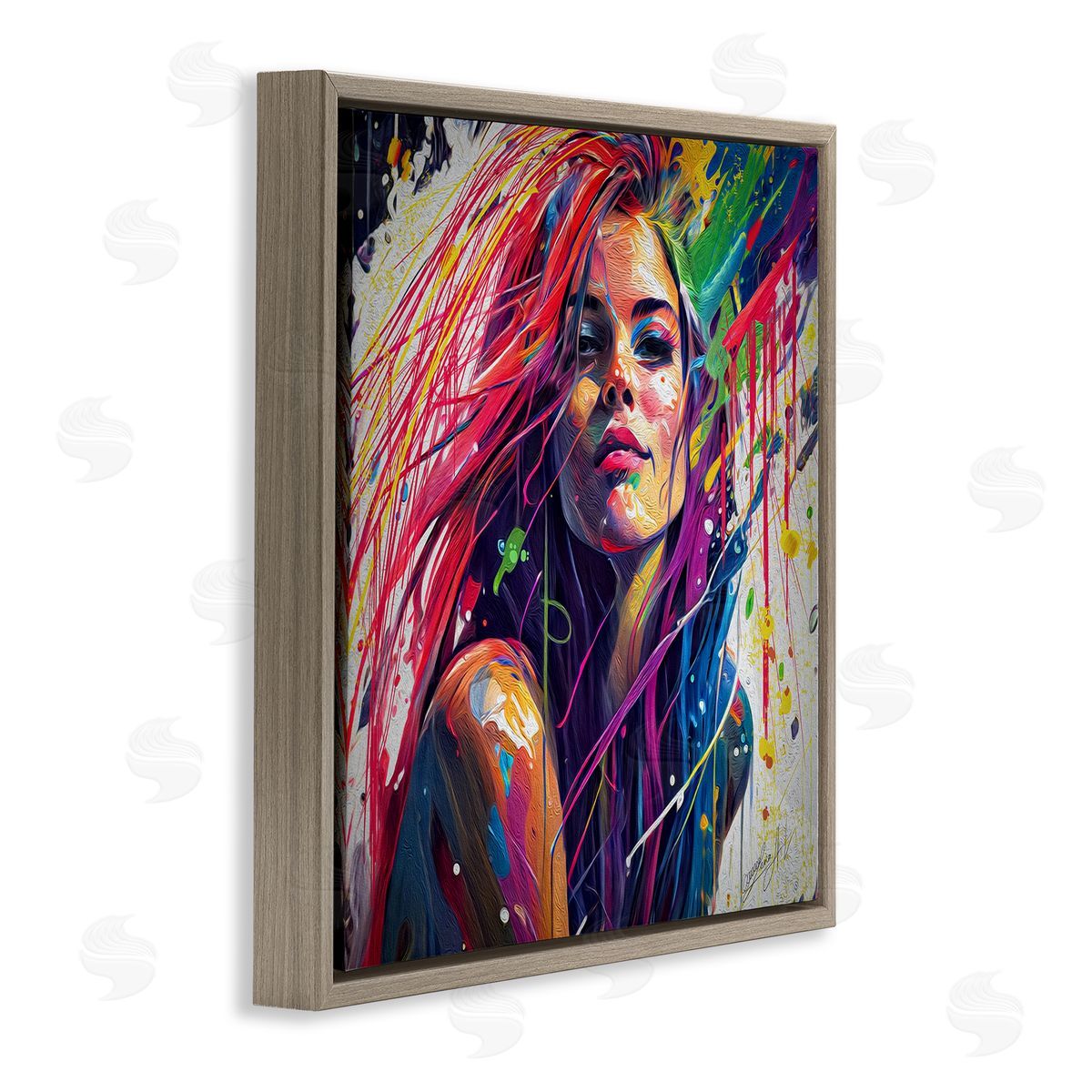 Lena Owens Modern Girl with Paint Splatter Brown Floating Frame Canvas Wall Art Print