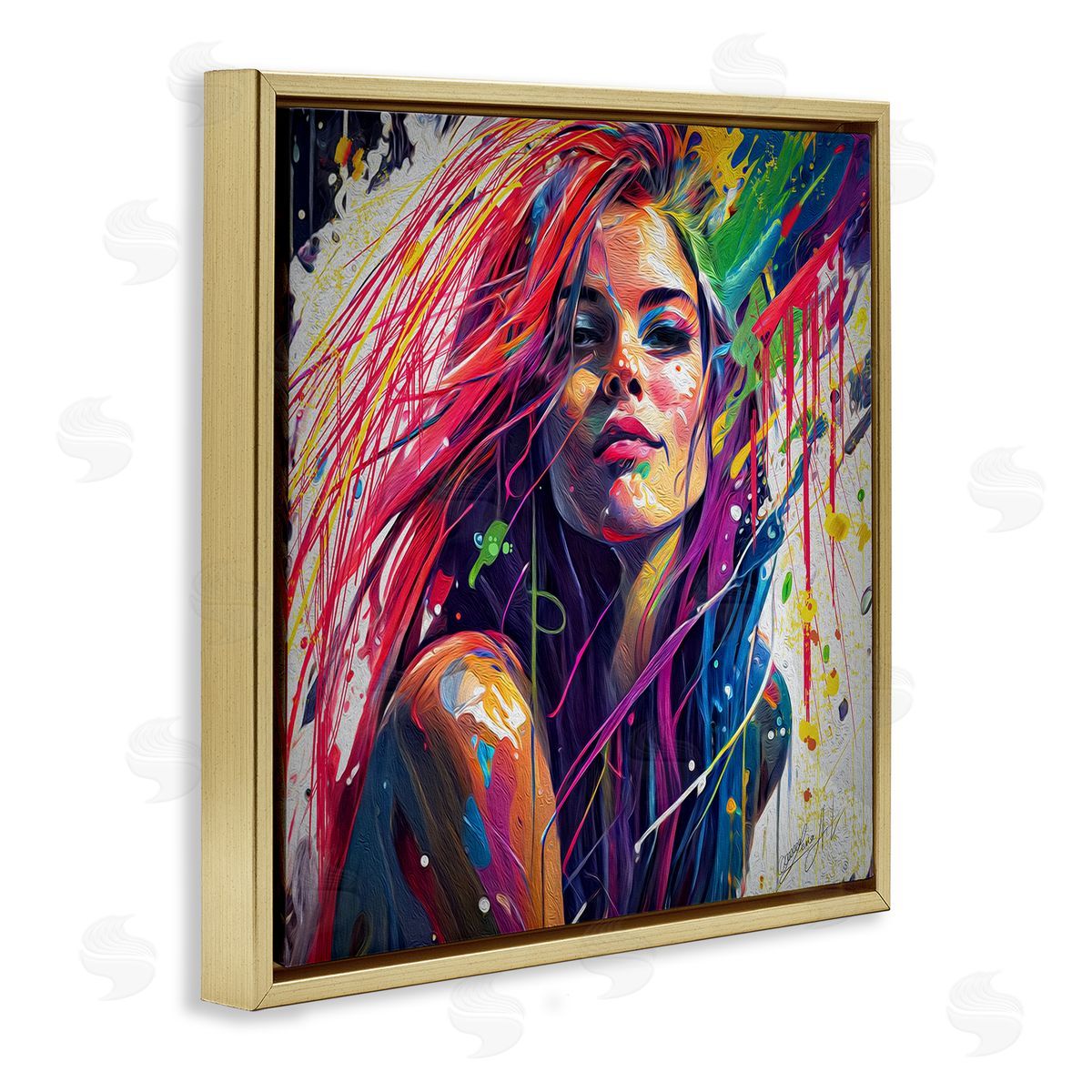 Lena Owens Modern Girl with Paint Splatter Gold Floating Frame Canvas Wall Art Print