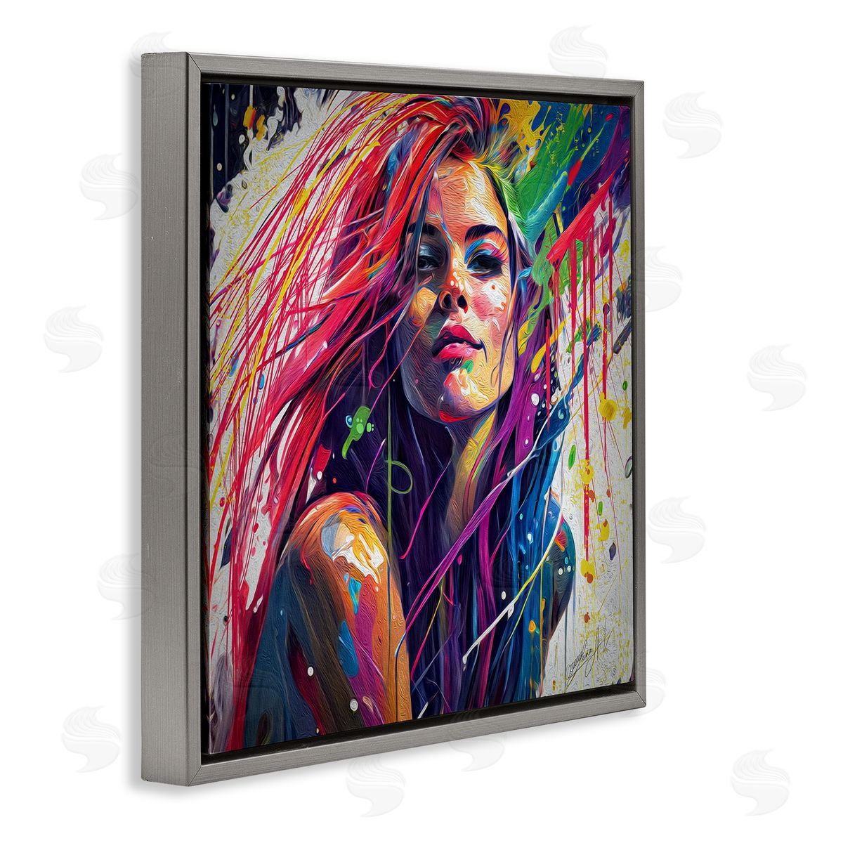 Lena Owens Modern Girl with Paint Splatter Gray Floating Frame Canvas Wall Art Print