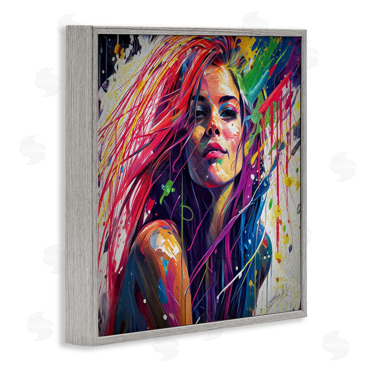 Lena Owens Modern Girl with Paint Splatter Gray Framed Glicee Wall Art Print