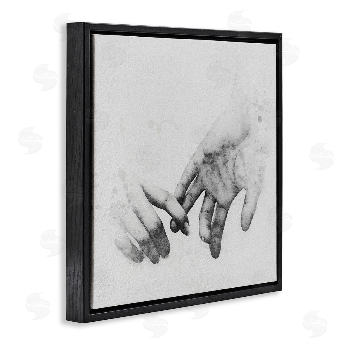 Ros Ruseva Holding Hands Drawing Black Floating Frame Canvas Wall Art Print