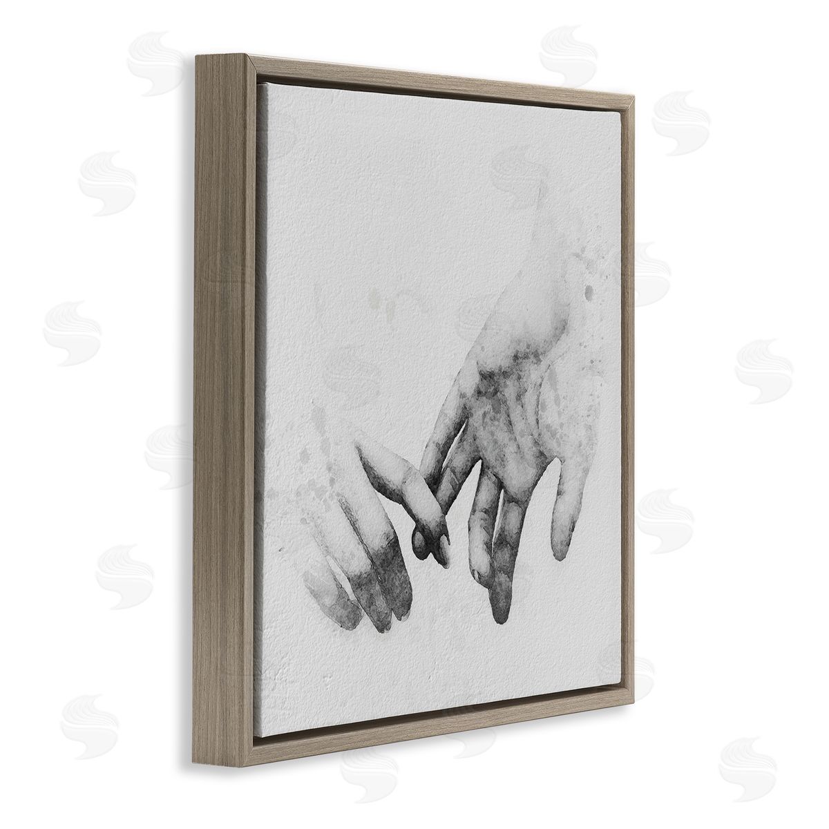 Ros Ruseva Holding Hands Drawing Brown Floating Frame Canvas Wall Art Print
