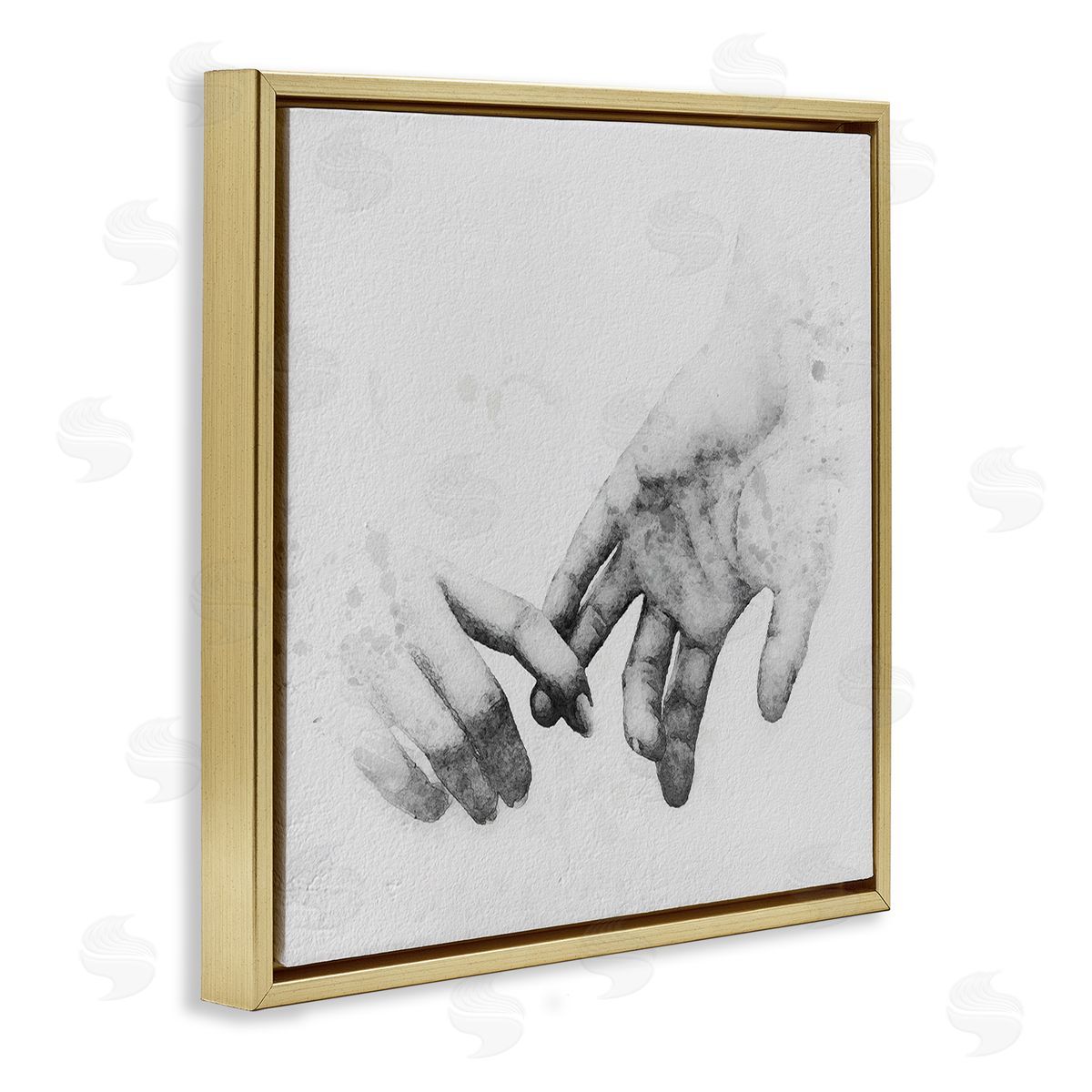 Ros Ruseva Holding Hands Drawing Gold Floating Frame Canvas Wall Art Print