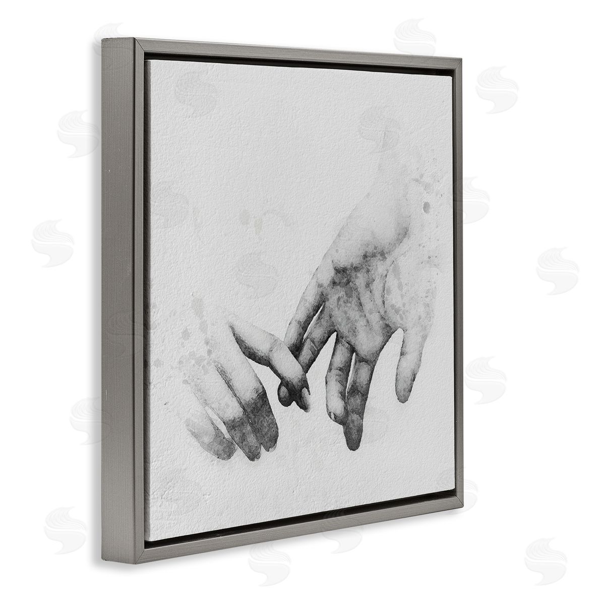 Ros Ruseva Holding Hands Drawing Gray Floating Frame Canvas Wall Art Print