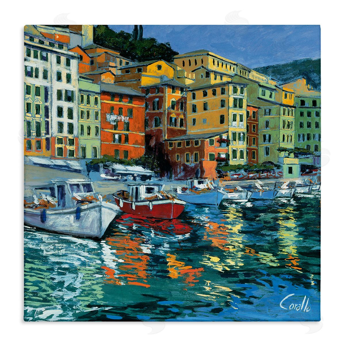 Daniela Corallo Boats in Harbor Pier Stretched Canvas Wall Art Print