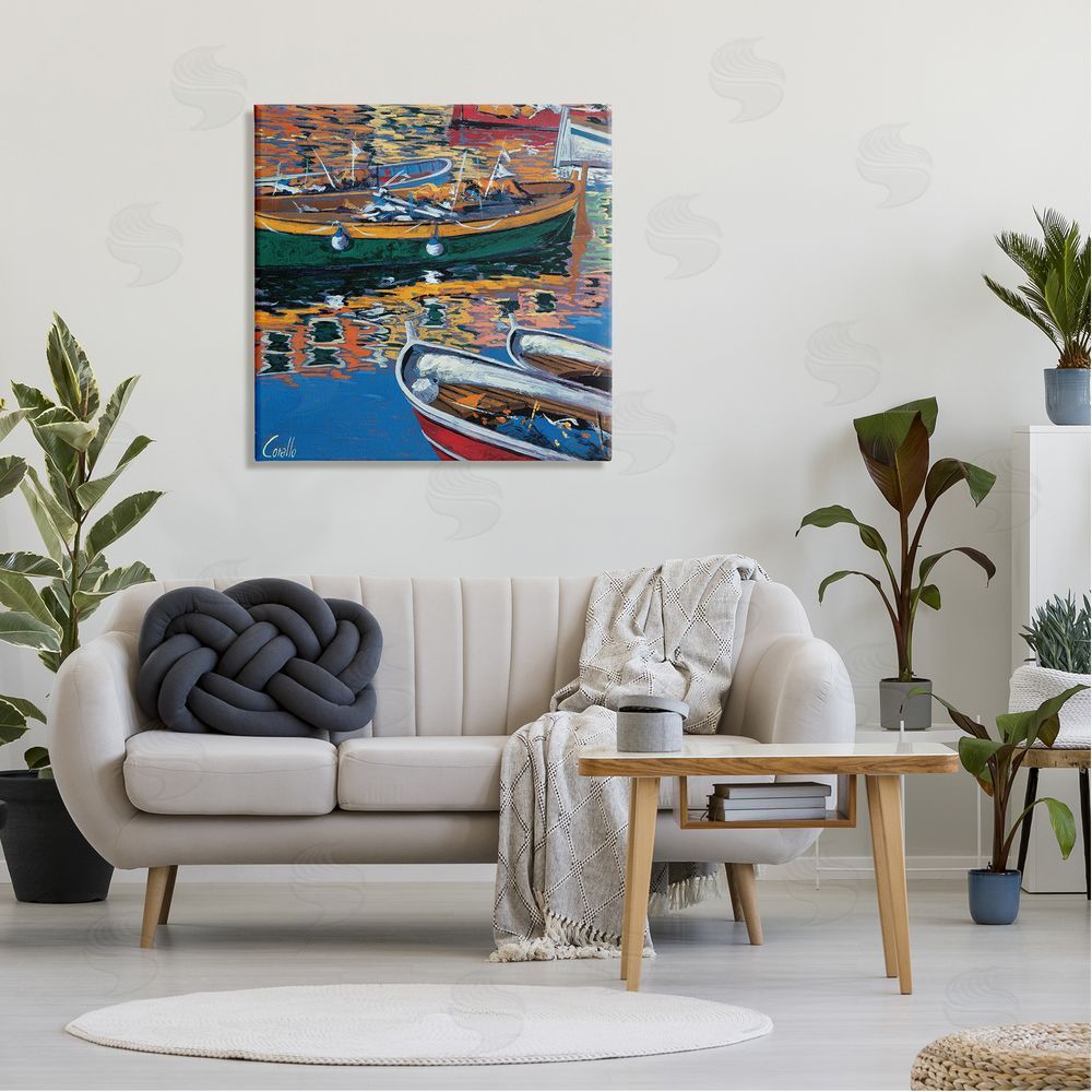 Daniela Corallo Boats in Water Reflection Canvas Wall Art in Room
