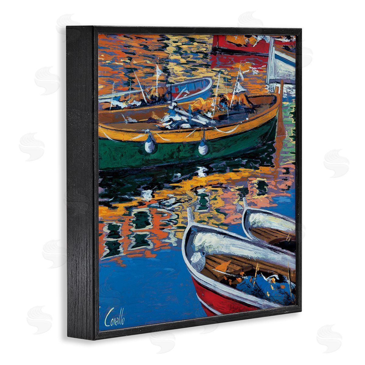 Daniela Corallo Boats in Water Reflection Black Framed Glicee Wall Art Print