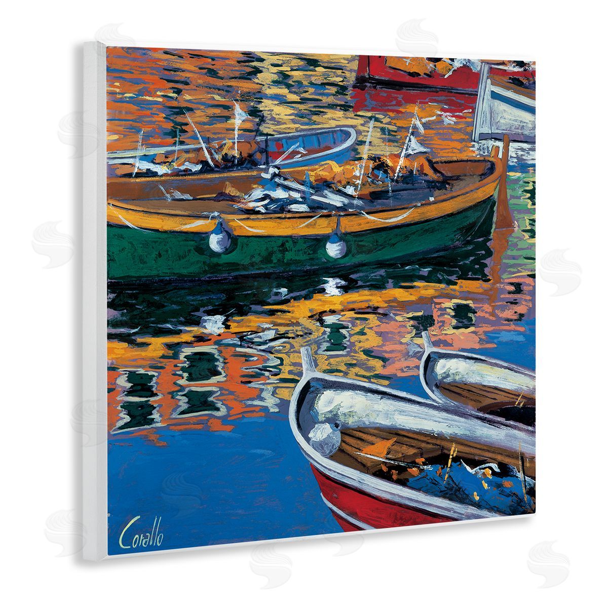 Daniela Corallo Boats in Water Reflection Wooden Wall Plaque Art Print