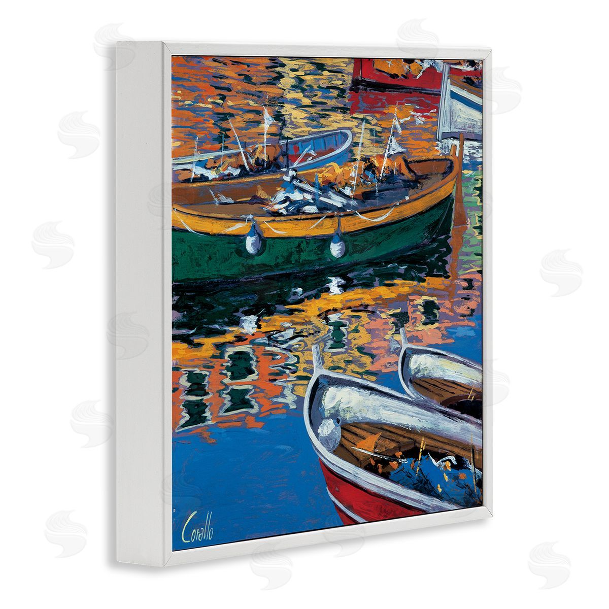 Daniela Corallo Boats in Water Reflection White Framed Glicee Wall Art Print