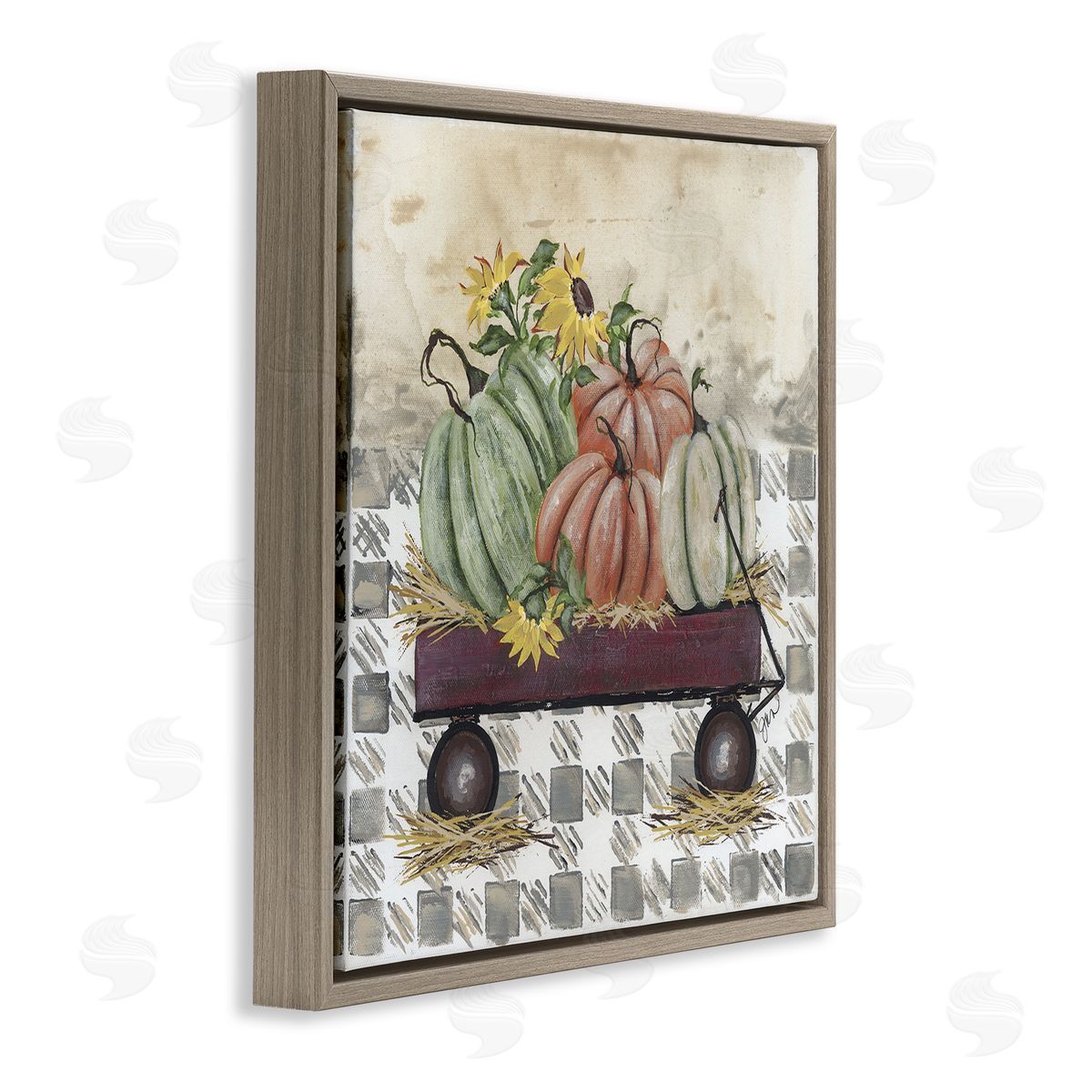 Julie Norkus Pumpkin Harvest Wagon Brown Floating Frame Canvas Wall Art Print