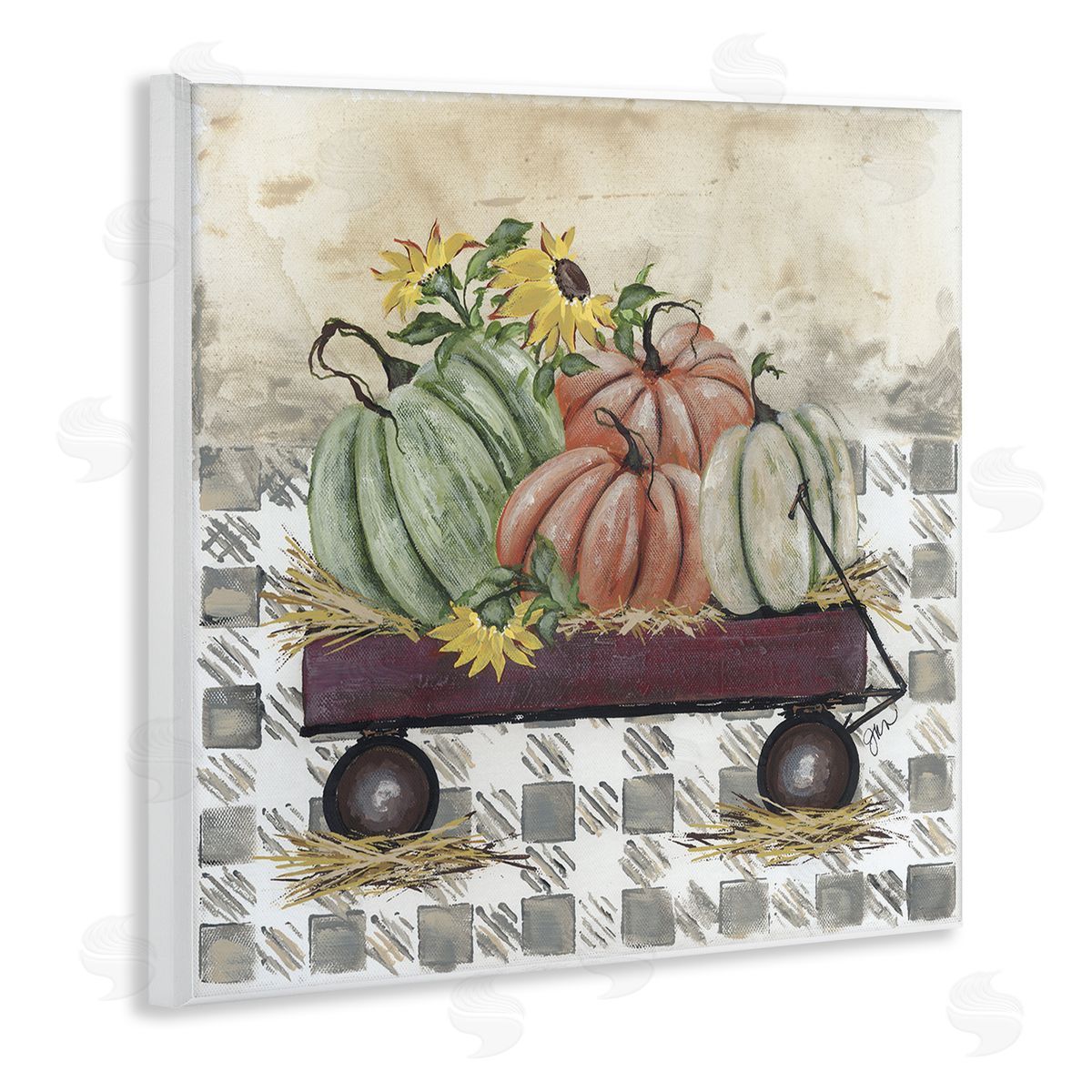 Julie Norkus Pumpkin Harvest Wagon Wooden Wall Plaque Art Print