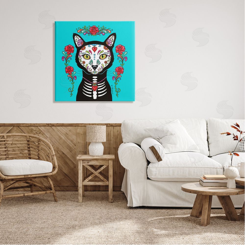 Pat Cockrell Day of Dead Cat Portrait Canvas Wall Art in Room