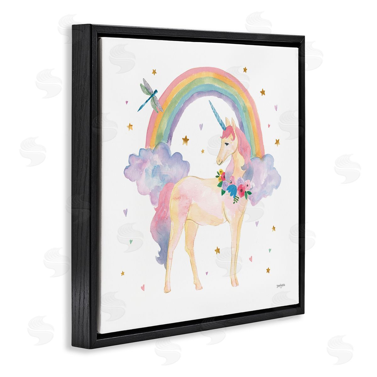 Jenaya Jackson Magical Friends Unicorn Black Floating Frame Canvas Wall Art Print