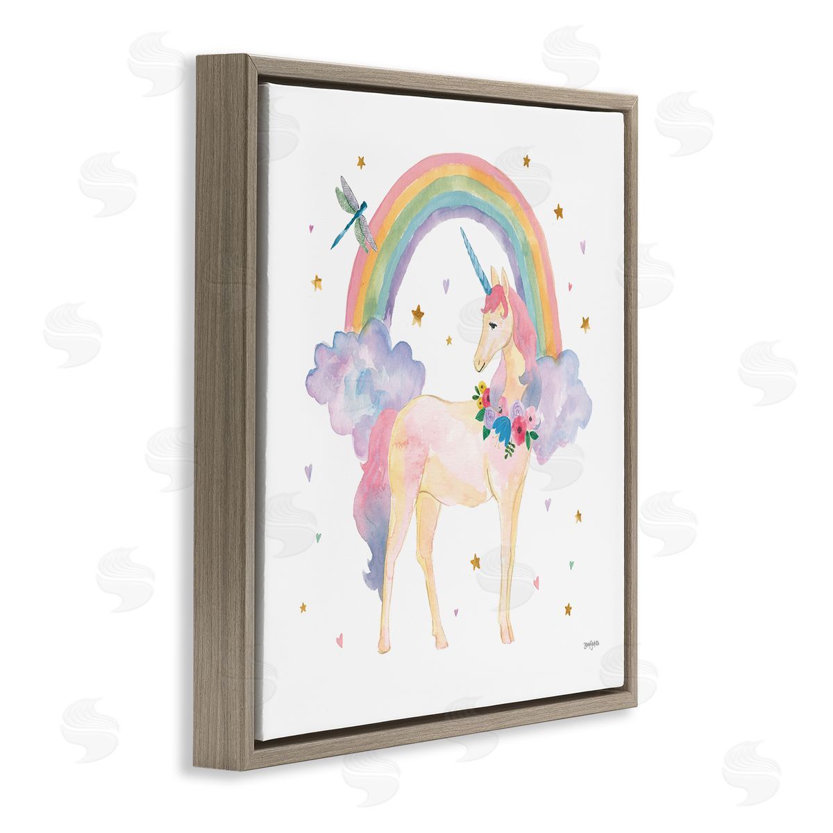 Jenaya Jackson Magical Friends Unicorn Brown Floating Frame Canvas Wall Art Print