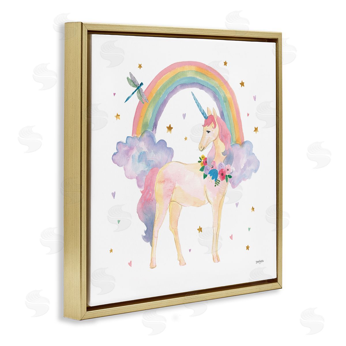Jenaya Jackson Magical Friends Unicorn Gold Floating Frame Canvas Wall Art Print