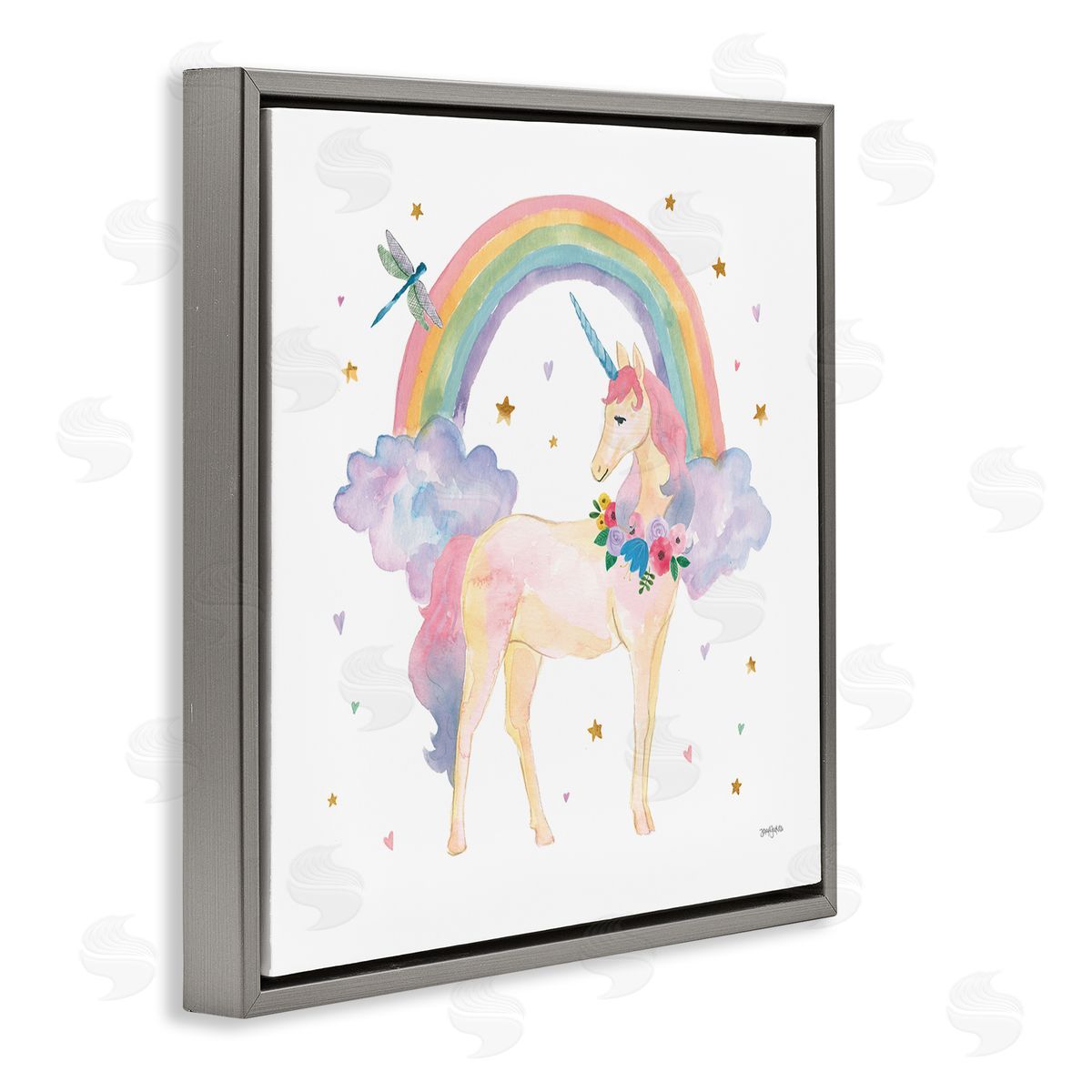 Jenaya Jackson Magical Friends Unicorn Gray Floating Frame Canvas Wall Art Print