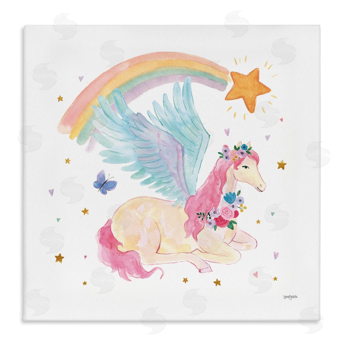 Jenaya Jackson Pegasus & Butterfly Rainbow Stretched Canvas Wall Art Print