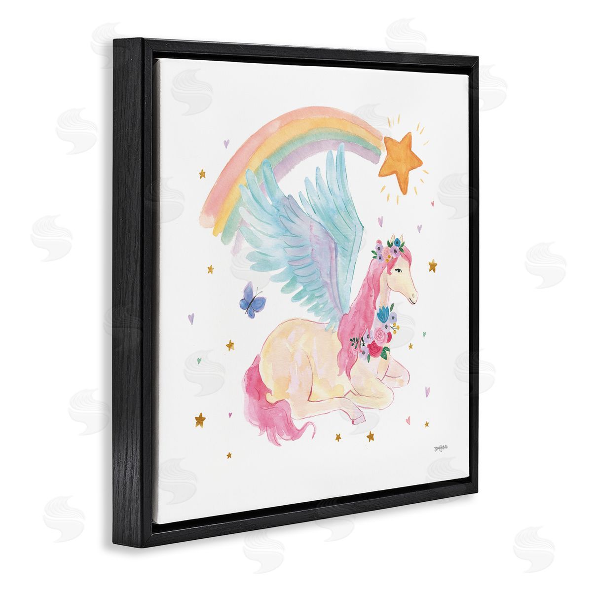 Jenaya Jackson Pegasus & Butterfly Rainbow Black Floating Frame Canvas Wall Art Print