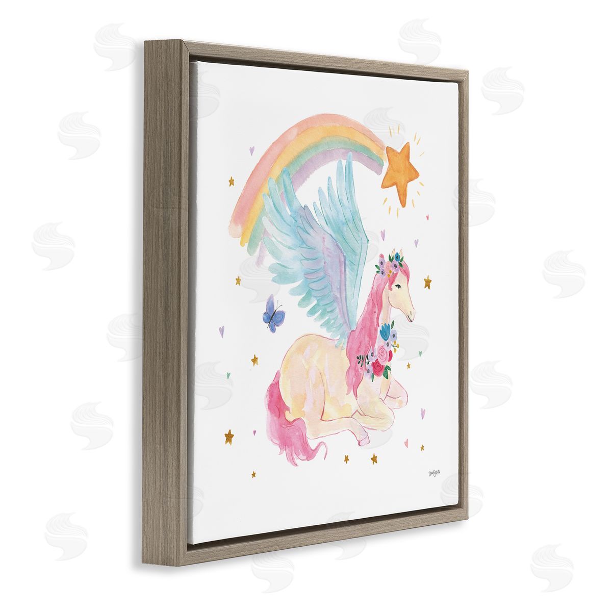 Jenaya Jackson Pegasus & Butterfly Rainbow Brown Floating Frame Canvas Wall Art Print