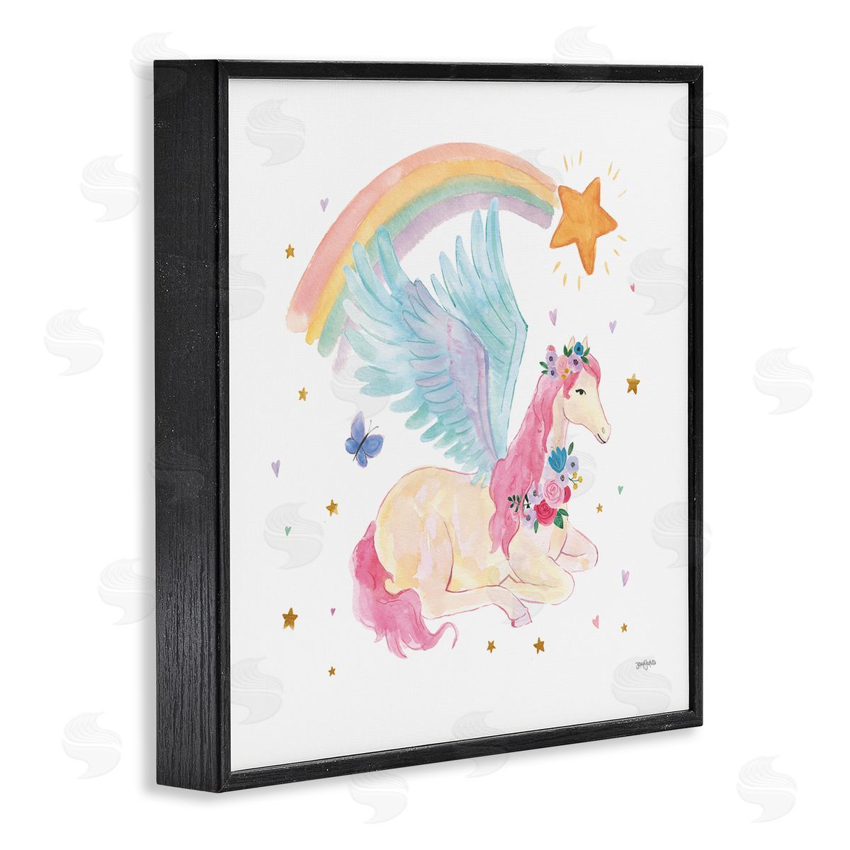 Jenaya Jackson Pegasus & Butterfly Rainbow Black Framed Glicee Wall Art Print
