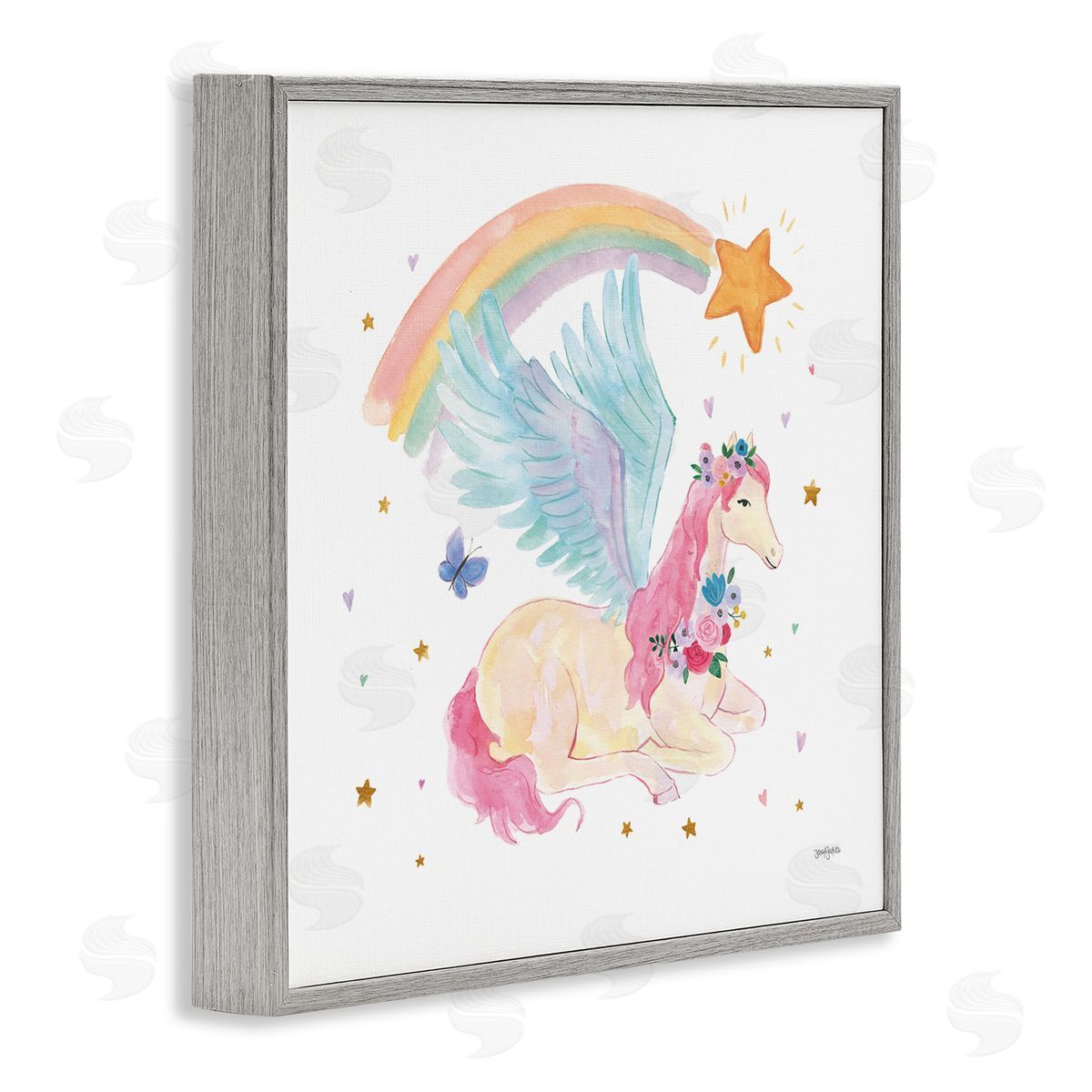 Jenaya Jackson Pegasus & Butterfly Rainbow Gray Framed Glicee Wall Art Print