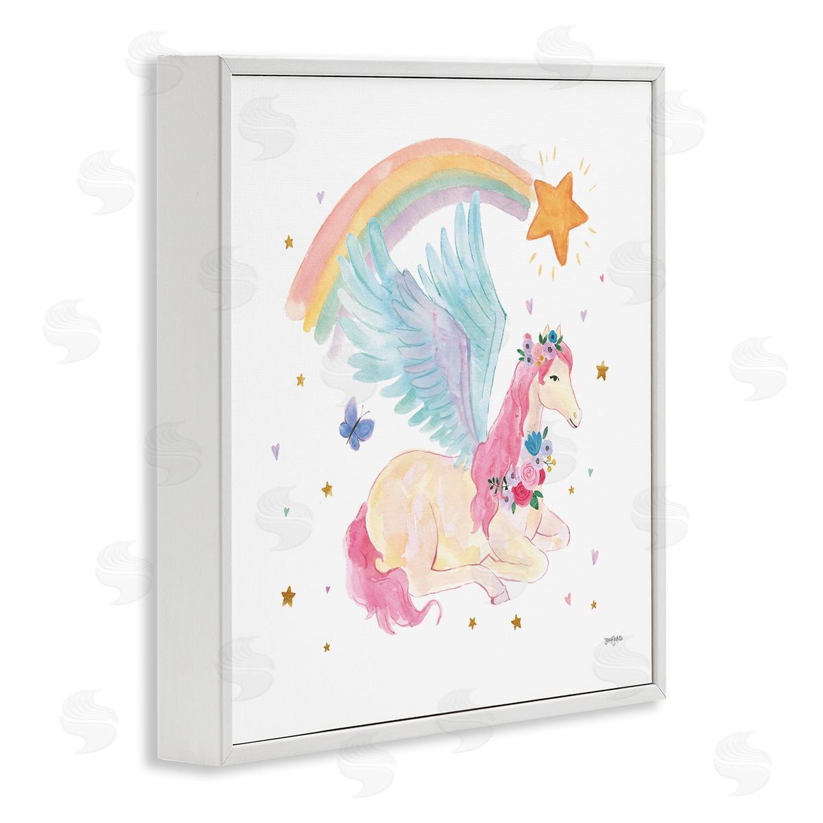 Jenaya Jackson Pegasus & Butterfly Rainbow White Framed Glicee Wall Art Print