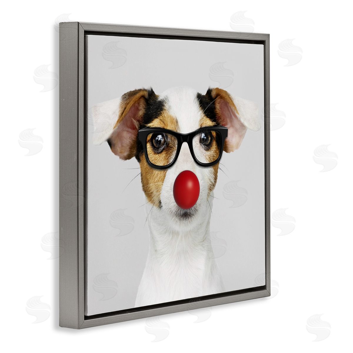 Karen Smith Dog with Funny Disguise Gray Floating Frame Canvas Wall Art Print