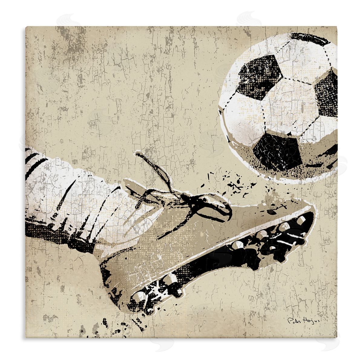 Peter Horjus Kicking Soccer Ball Stretched Canvas Wall Art Print