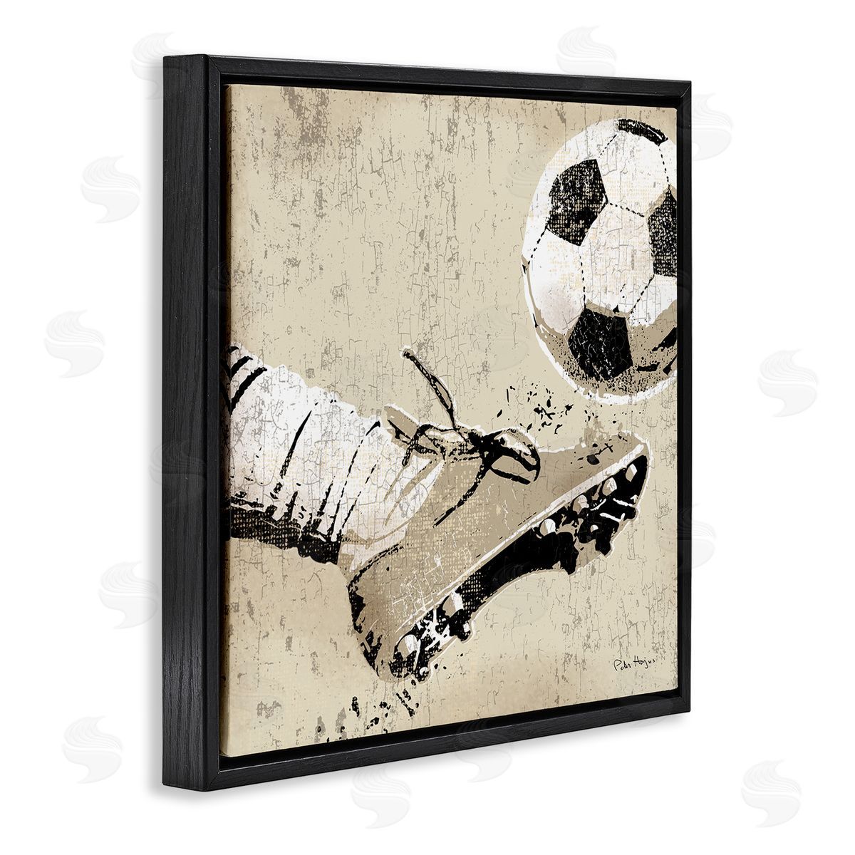 Peter Horjus Kicking Soccer Ball Black Floating Frame Canvas Wall Art Print