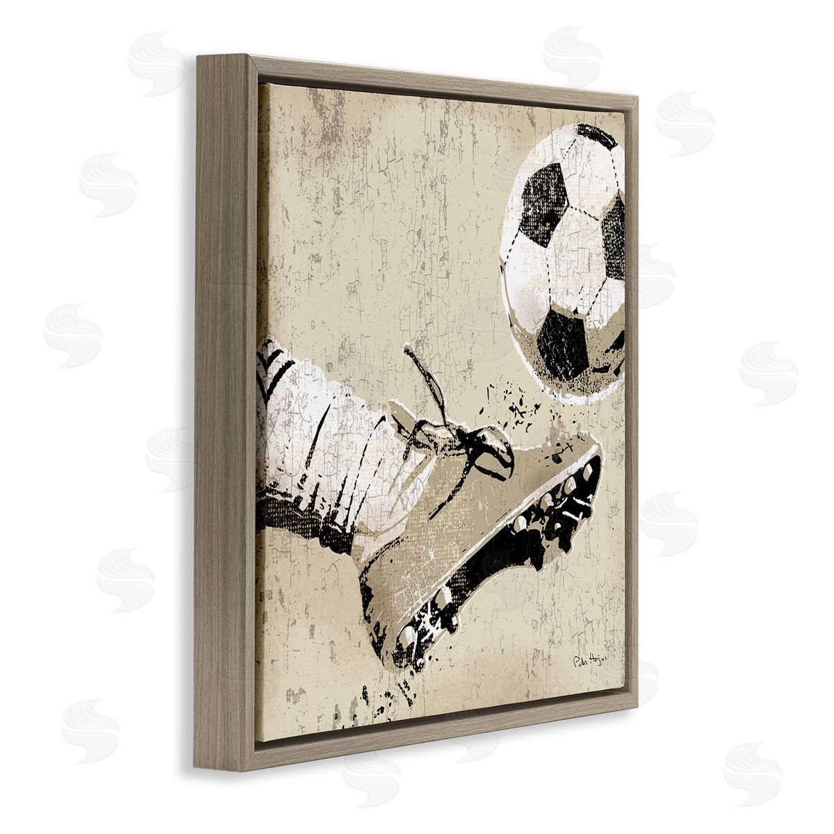Peter Horjus Kicking Soccer Ball Brown Floating Frame Canvas Wall Art Print