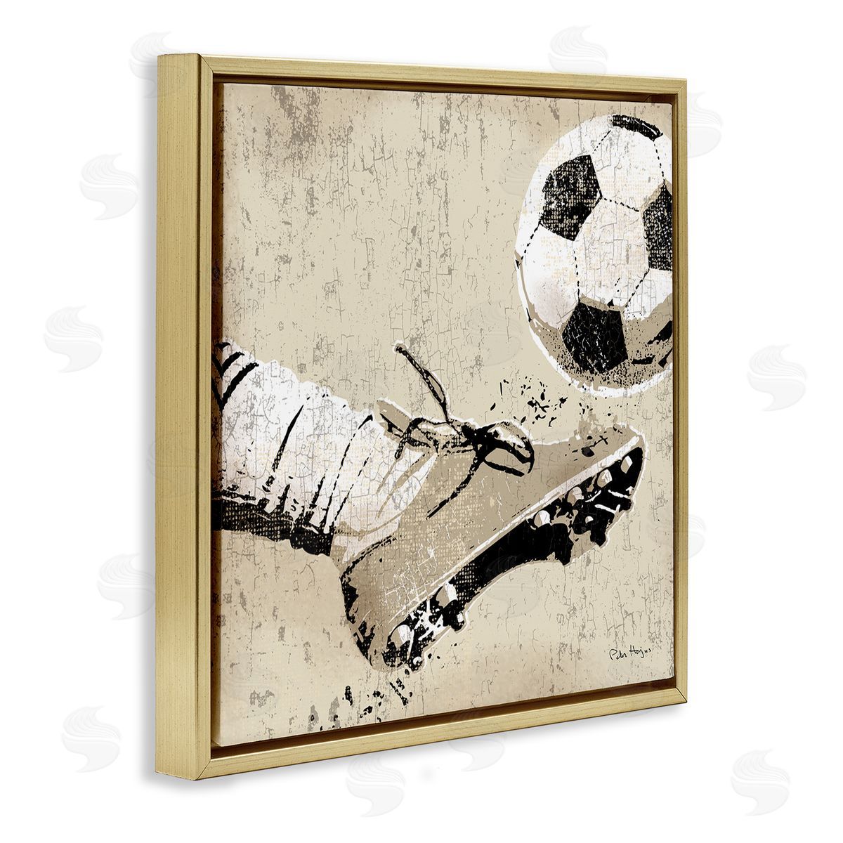 Peter Horjus Kicking Soccer Ball Gold Floating Frame Canvas Wall Art Print