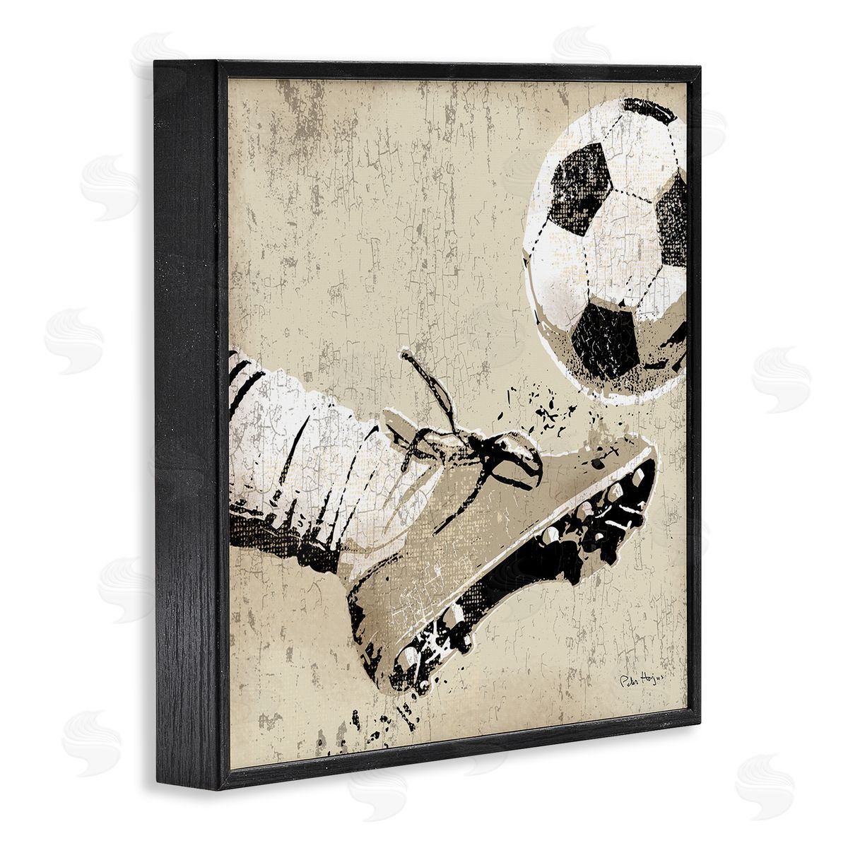 Peter Horjus Kicking Soccer Ball Black Framed Glicee Wall Art Print