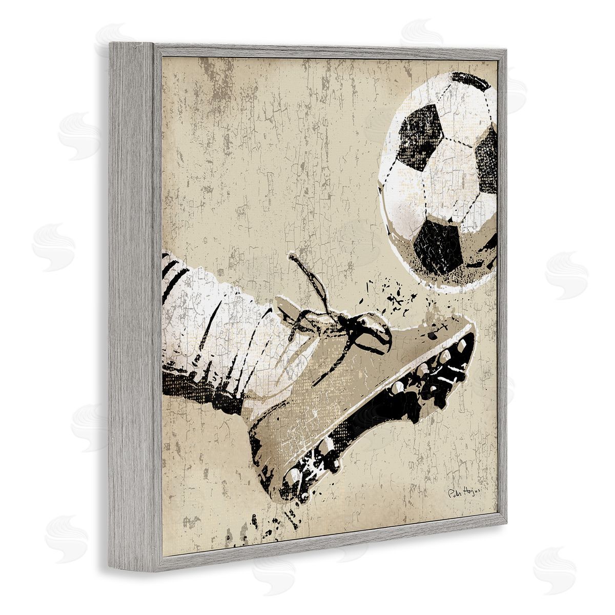 Peter Horjus Kicking Soccer Ball Gray Framed Glicee Wall Art Print