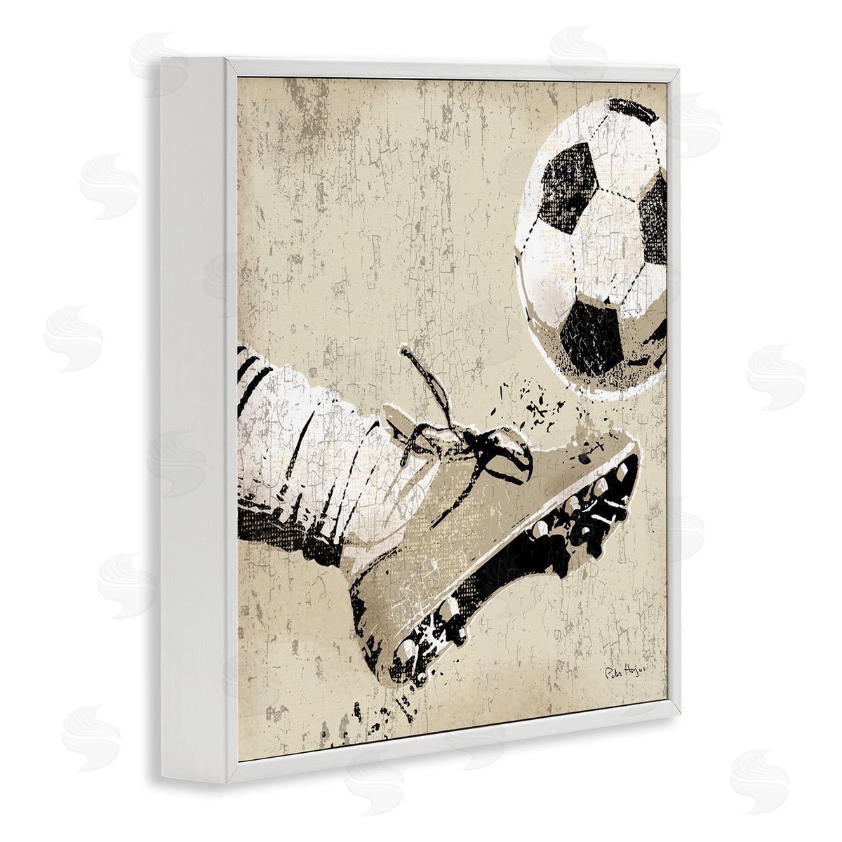 Peter Horjus Kicking Soccer Ball White Framed Glicee Wall Art Print