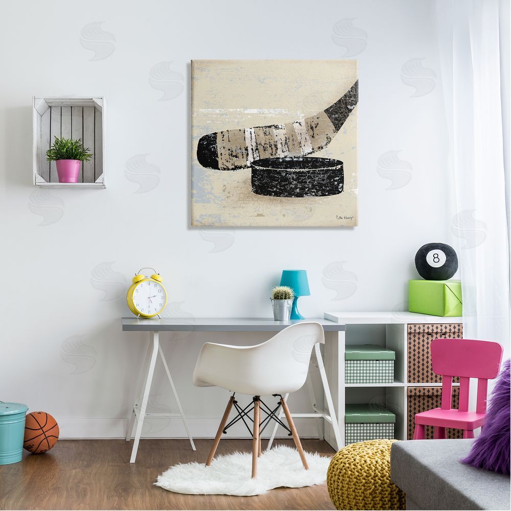 Peter Horjus Rustic Hockey Puck Canvas Wall Art in Room