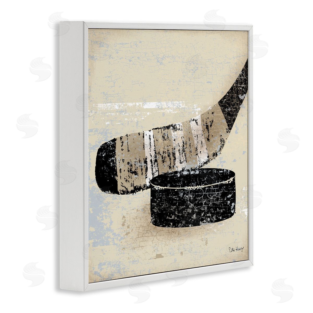 Peter Horjus Rustic Hockey Puck White Framed Glicee Wall Art Print