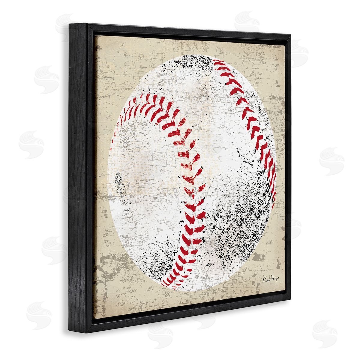 Peter Horjus Rustic Baseball Sports Black Floating Frame Canvas Wall Art Print
