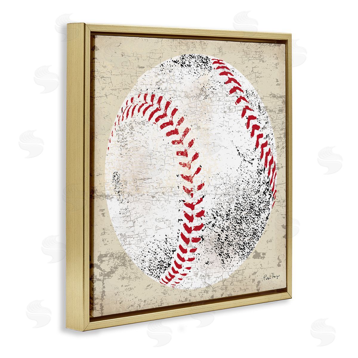 Peter Horjus Rustic Baseball Sports Gold Floating Frame Canvas Wall Art Print